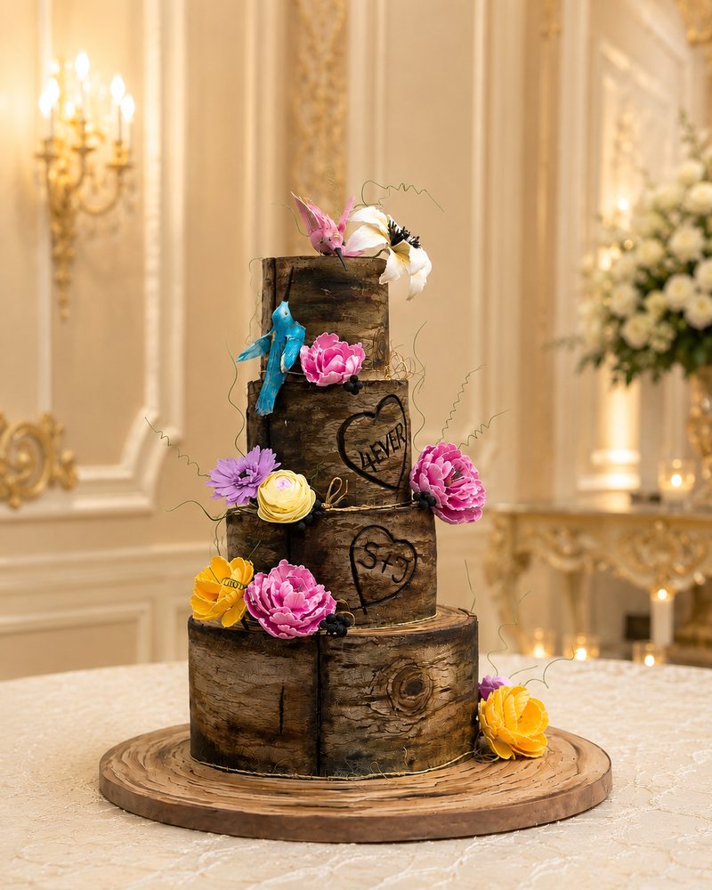 Woodland flower wedding cake